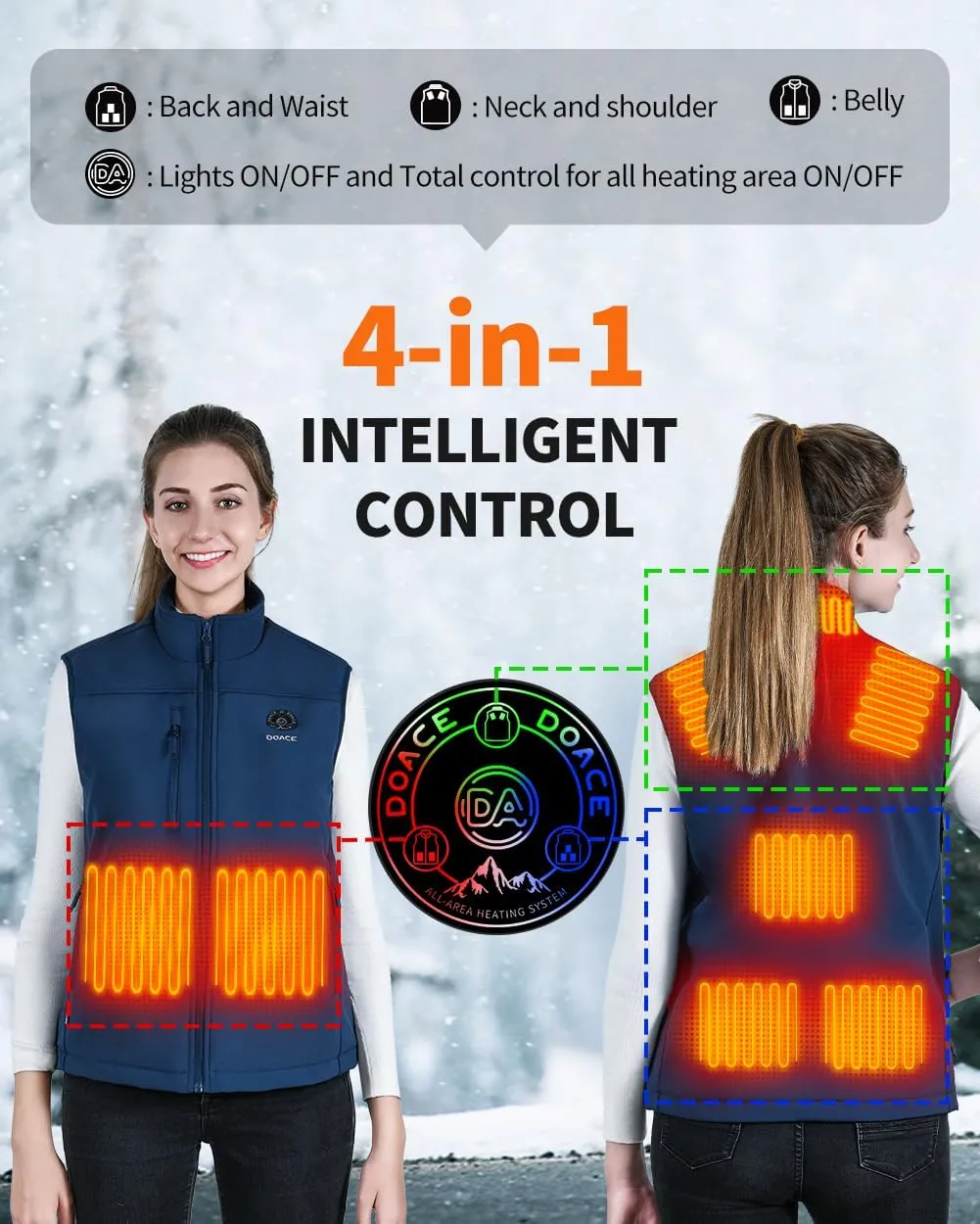 DOACE Heated Vest for Men and Women, Smart Electric Fleece Heated Vest with App Control, Battery Pack Included