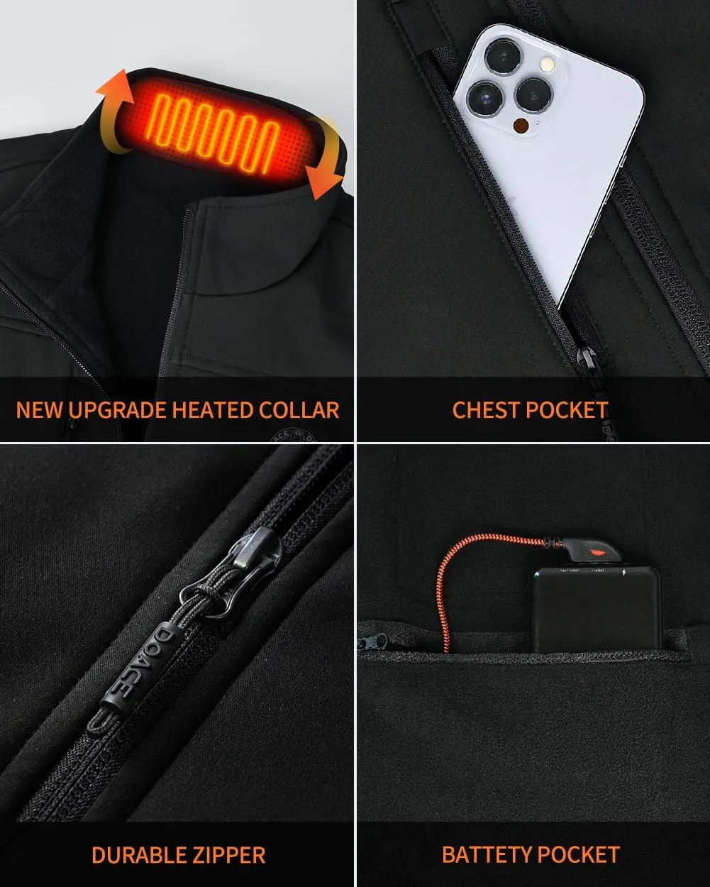 DOACE Heated Vest for Men and Women, Smart Electric Fleece Heated Vest with App Control, Battery Pack Included