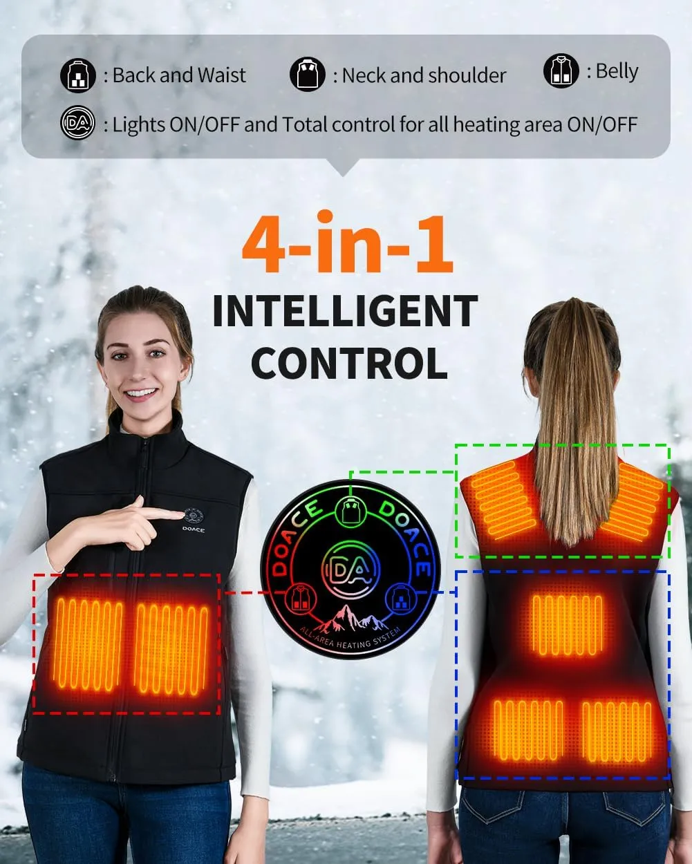 DOACE Heated Vest for Men and Women, Smart Electric Fleece Heated Vest with App Control, Battery Pack Included
