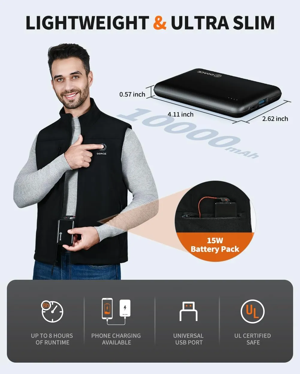 DOACE Heated Vest for Men and Women, Smart Electric Fleece Heated Vest with App Control, Battery Pack Included
