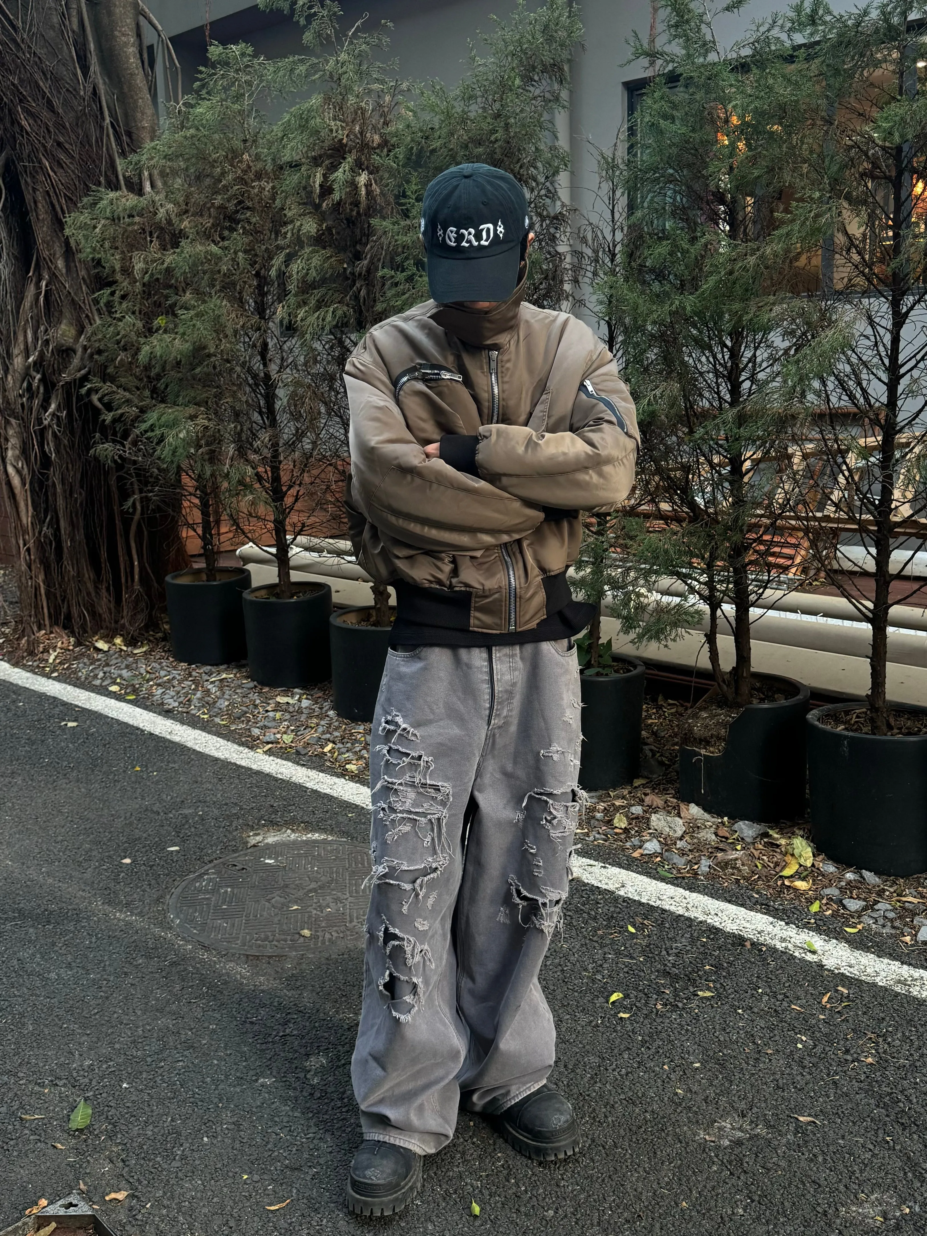Double-layer Distressed Canvas Pants