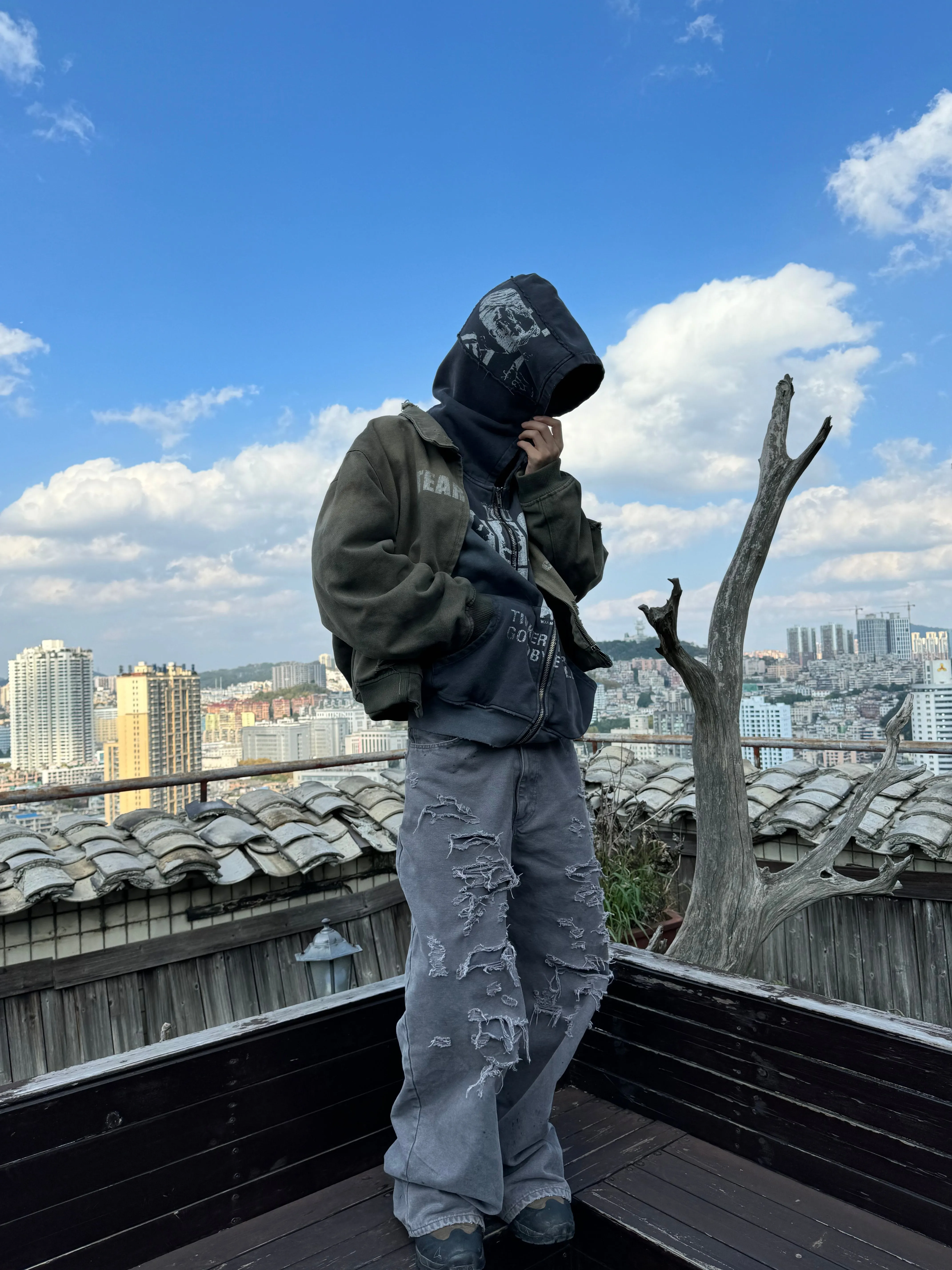 Double-layer Distressed Canvas Pants