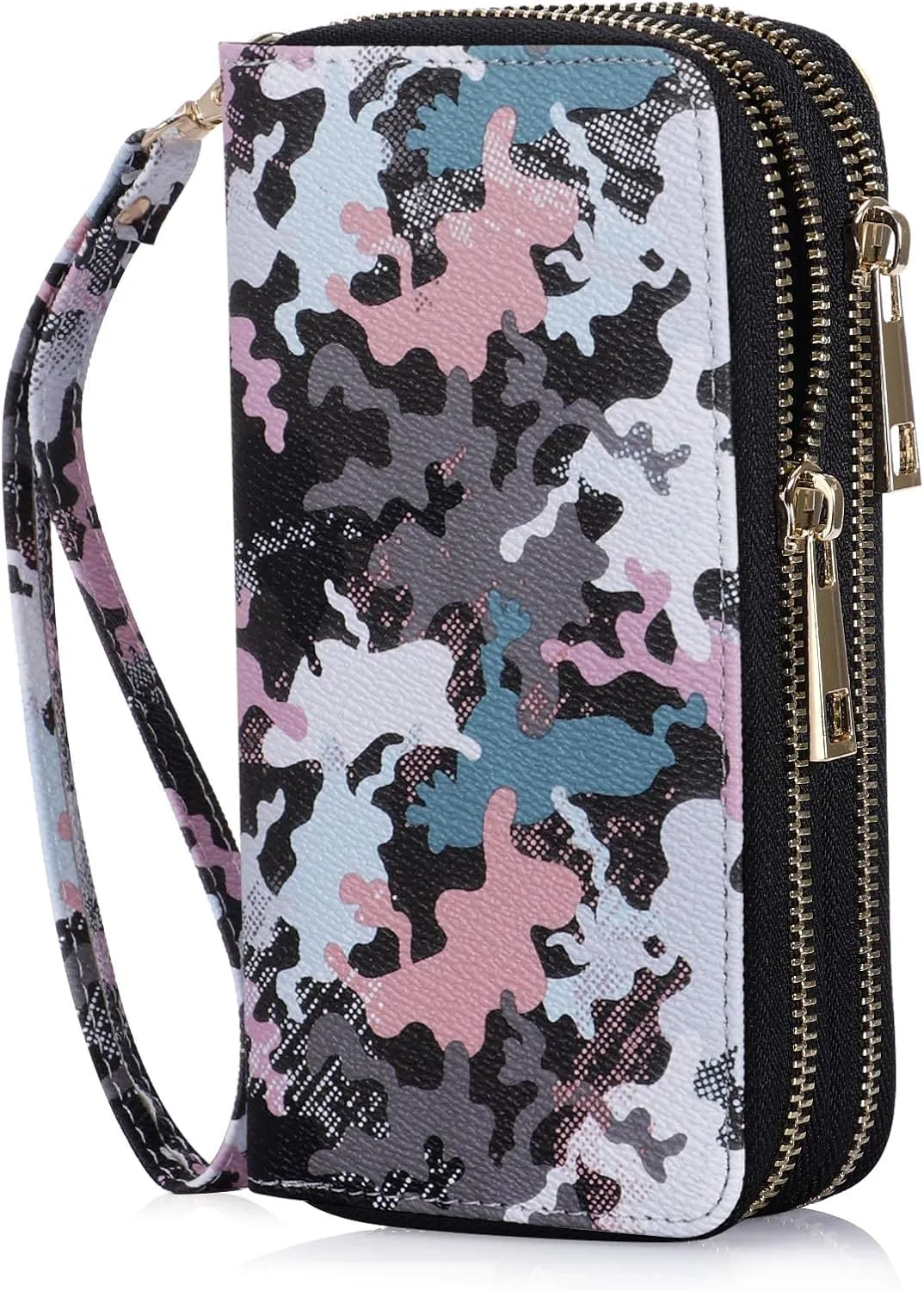 Double Zipper Wallet for Woman Clutch Purse with Cell Phone Holder for Smartphone/Card/Coin/Cash