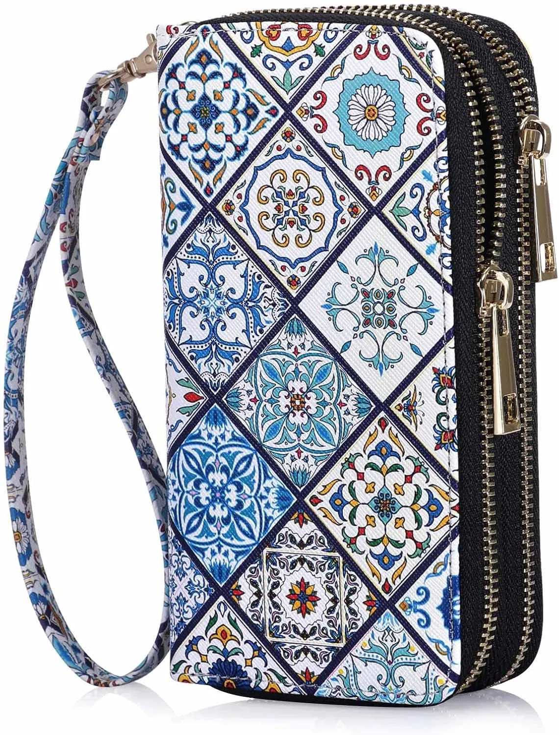 Double Zipper Wallet for Woman Clutch Purse with Cell Phone Holder for Smartphone/Card/Coin/Cash
