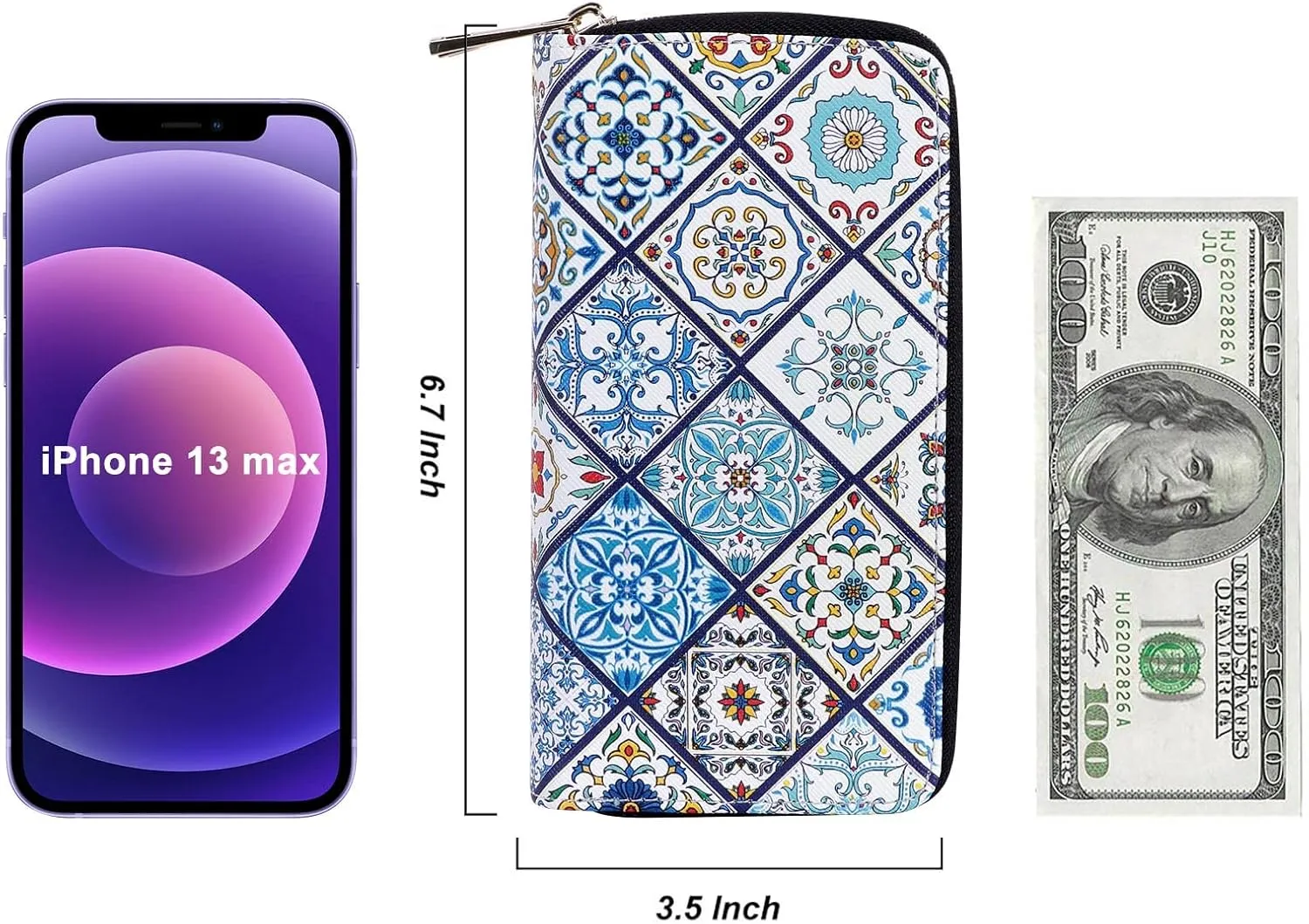 Double Zipper Wallet for Woman Clutch Purse with Cell Phone Holder for Smartphone/Card/Coin/Cash