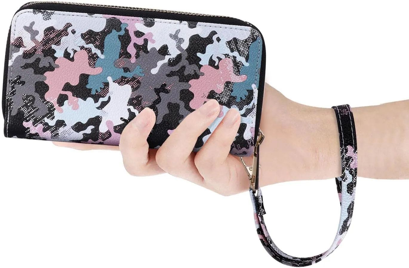 Double Zipper Wallet for Woman Clutch Purse with Cell Phone Holder for Smartphone/Card/Coin/Cash
