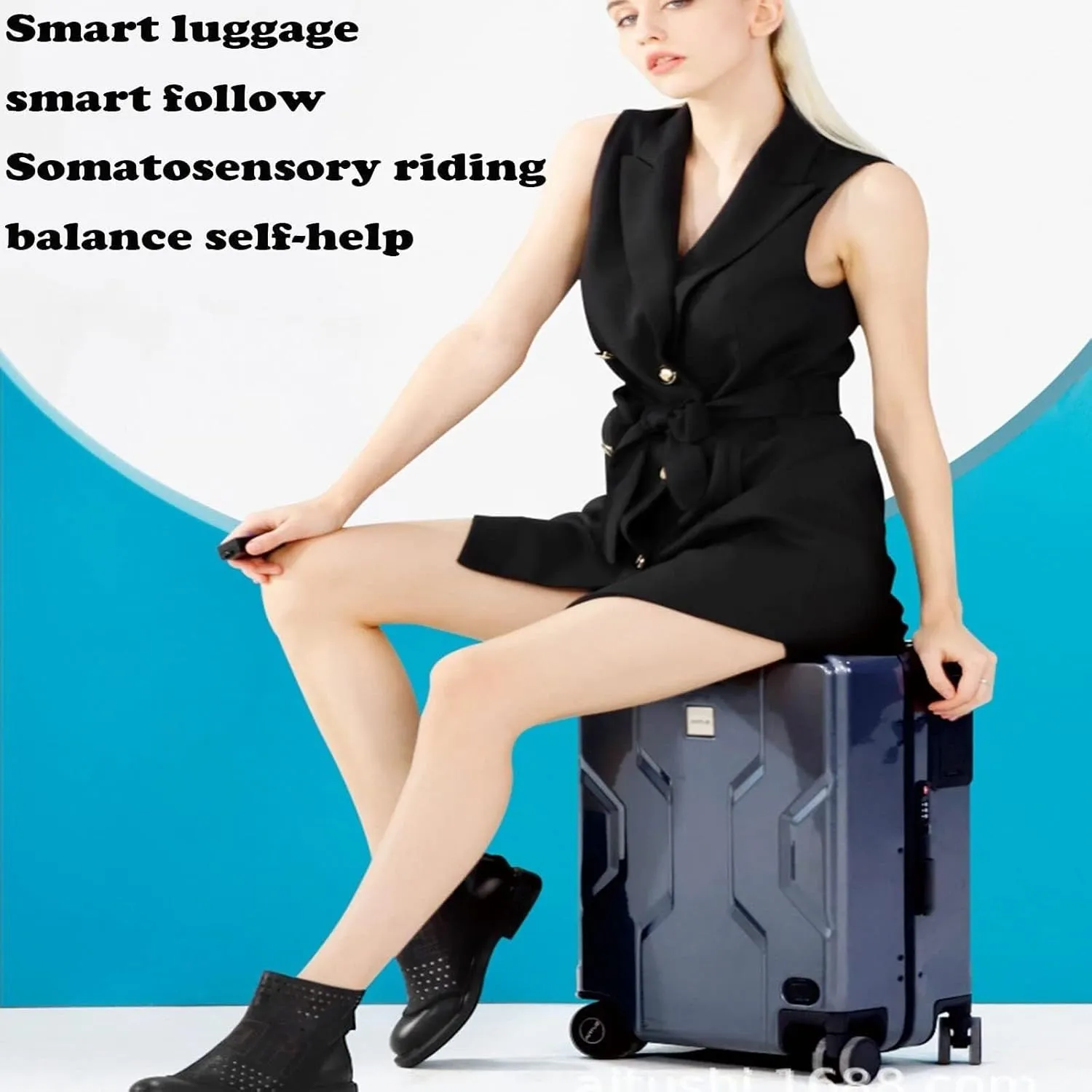 Electric Suitcase That Follows You, Suitcase That Follows You Smart Fingerprint Unlock Riding Trolley Case with Mobile Charging, Hardside Luggage That Follows You, Auto Follow, APP Control (D)