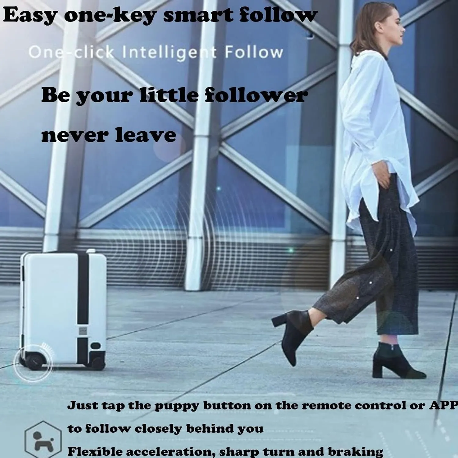 Electric Suitcase That Follows You, Suitcase That Follows You Smart Fingerprint Unlock Riding Trolley Case with Mobile Charging, Hardside Luggage That Follows You, Auto Follow, APP Control (D)