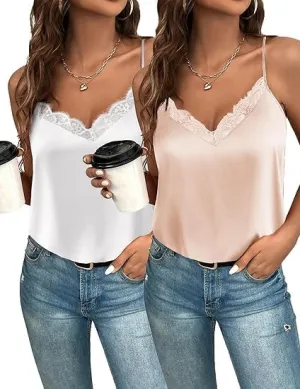 ELESOL Camisole Tops for Women Tank Top Lace V Neck Cami 2 PCS