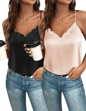 ELESOL Camisole Tops for Women Tank Top Lace V Neck Cami 2 PCS