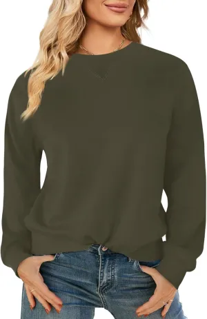 Elesomo Womens Sweatshirts Cotton Crew Neck Casual Long Sleeve Pullover Tops