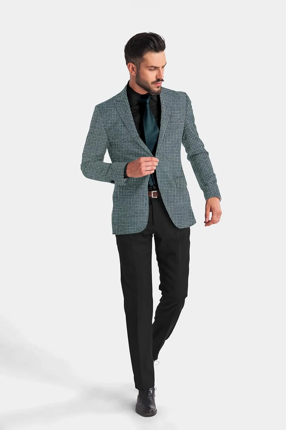 Elina fashion Men's Terry Rayon Spread Collar Jacket Suit Blazer for Christmas Party
