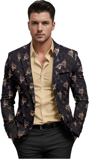 Elina fashion Men's Terry Rayon Spread Collar Jacket Suit Blazer for Christmas Party