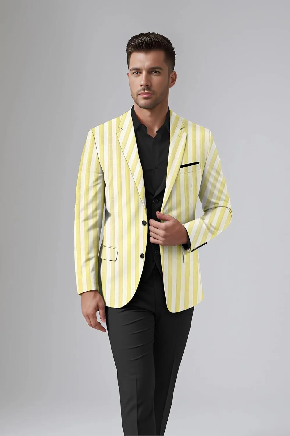 Elina fashion Men's Terry Rayon Spread Collar Jacket Suit Blazer for Christmas Party