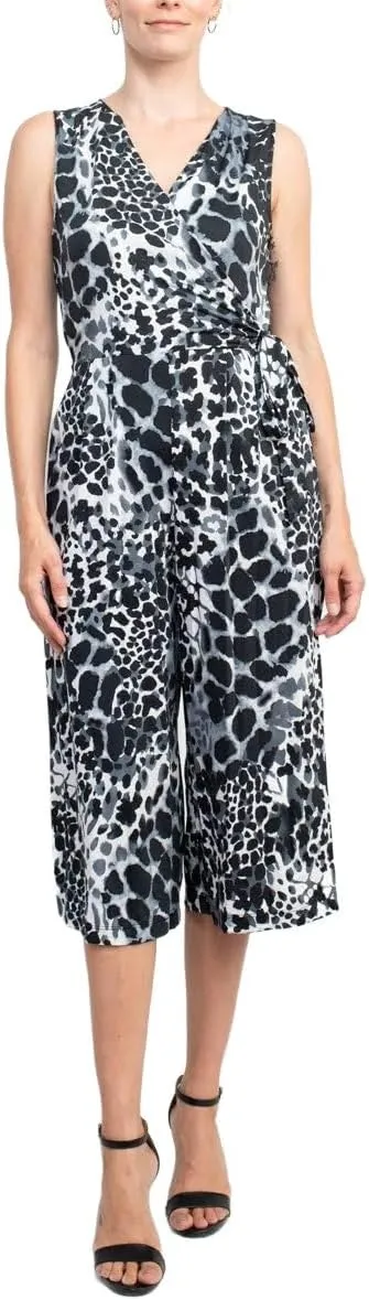 EMMA & MICHELE V-Neck Sleeveless Tie Side Multi Print Pockets ITY Jumpsuit