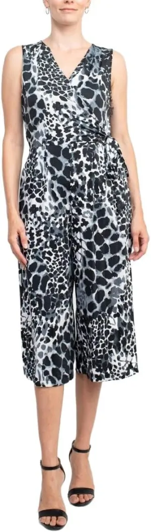 EMMA & MICHELE V-Neck Sleeveless Tie Side Multi Print Pockets ITY Jumpsuit