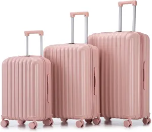 espidoo ABS Spinner Wheel Luggage: 20/24/28 Inch Carry On Suitcase with USB Port & Cup Holder - 360 Silent Wheels & Anti-Scratch Hard Shell - Pink Travel Luggage for Women & Business Professionals