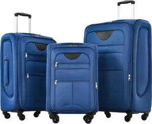 Expandable 3-Piece Softside Luggage Set with Spinner Wheels, TSA Lock, Multiple Compartments, Lightweight Travel Set, Blue