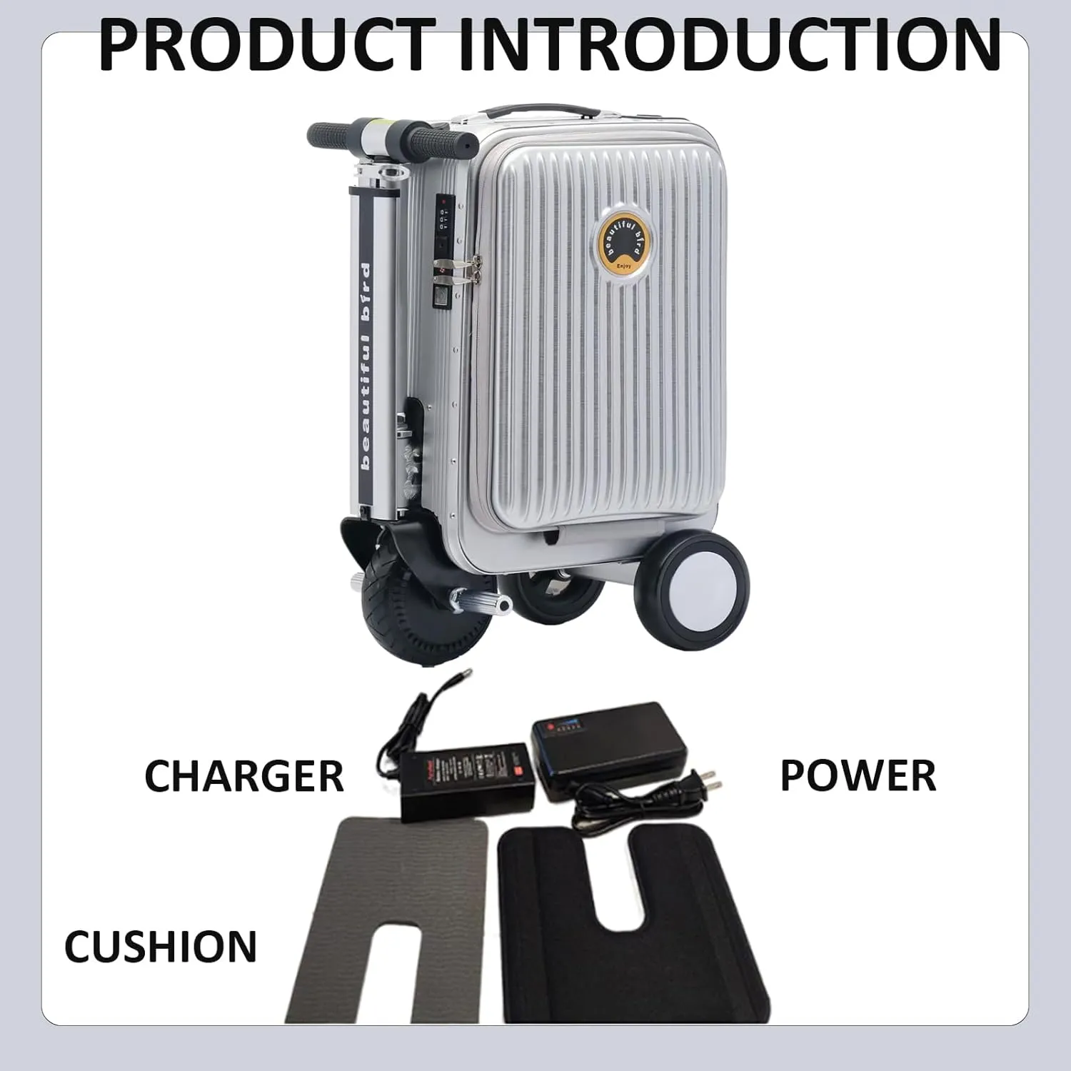 Expandable Smart Luggage,Hardside Rideable Suitcase PC ABS Durable Electric Luggage Riding Mode & Pulling Mode TSA Lock Solid Wheels 21 Inch Travel Suitcase Luggage,Checked (threaded silver)