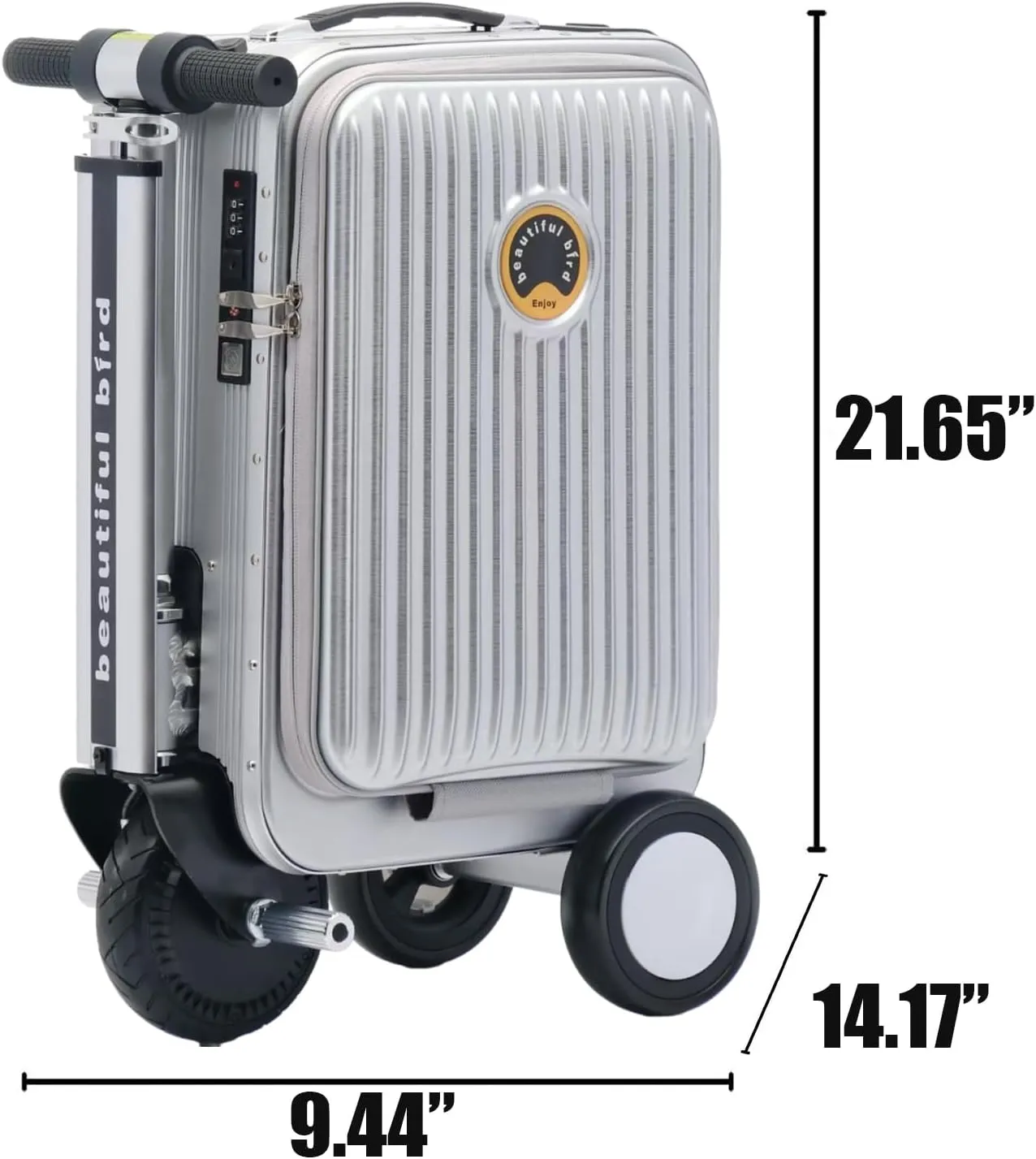 Expandable Smart Luggage,Hardside Rideable Suitcase PC ABS Durable Electric Luggage Riding Mode & Pulling Mode TSA Lock Solid Wheels 21 Inch Travel Suitcase Luggage,Checked (threaded silver)