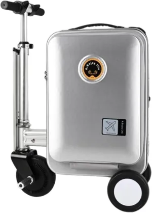 Expandable Smart Luggage,Rideable Suitcase Electric Luggage Riding Mode & Pulling Mode TSA Lock Solid Wheels Removable Battery PC ABS Durable 21 Inch Travel Suitcase Luggage,Checked (flat silver)