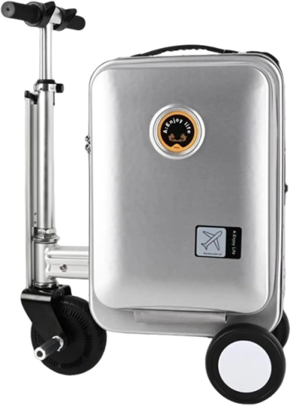 Expandable Smart Luggage,Rideable Suitcase Electric Luggage Riding Mode & Pulling Mode TSA Lock Solid Wheels Removable Battery PC ABS Durable 21 Inch Travel Suitcase Luggage,Checked (flat silver)