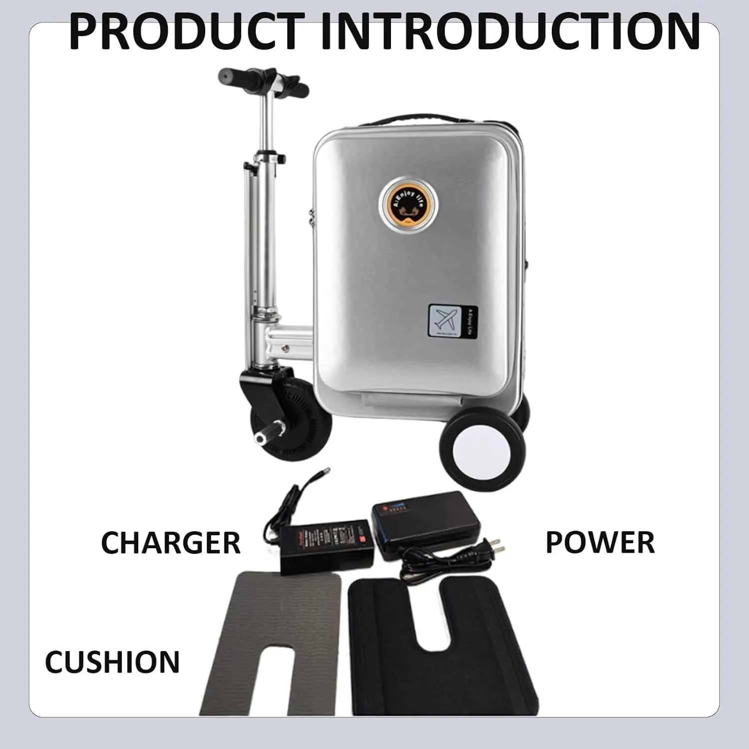 Expandable Smart Luggage,Rideable Suitcase Electric Luggage Riding Mode & Pulling Mode TSA Lock Solid Wheels Removable Battery PC ABS Durable 21 Inch Travel Suitcase Luggage,Checked (flat silver)