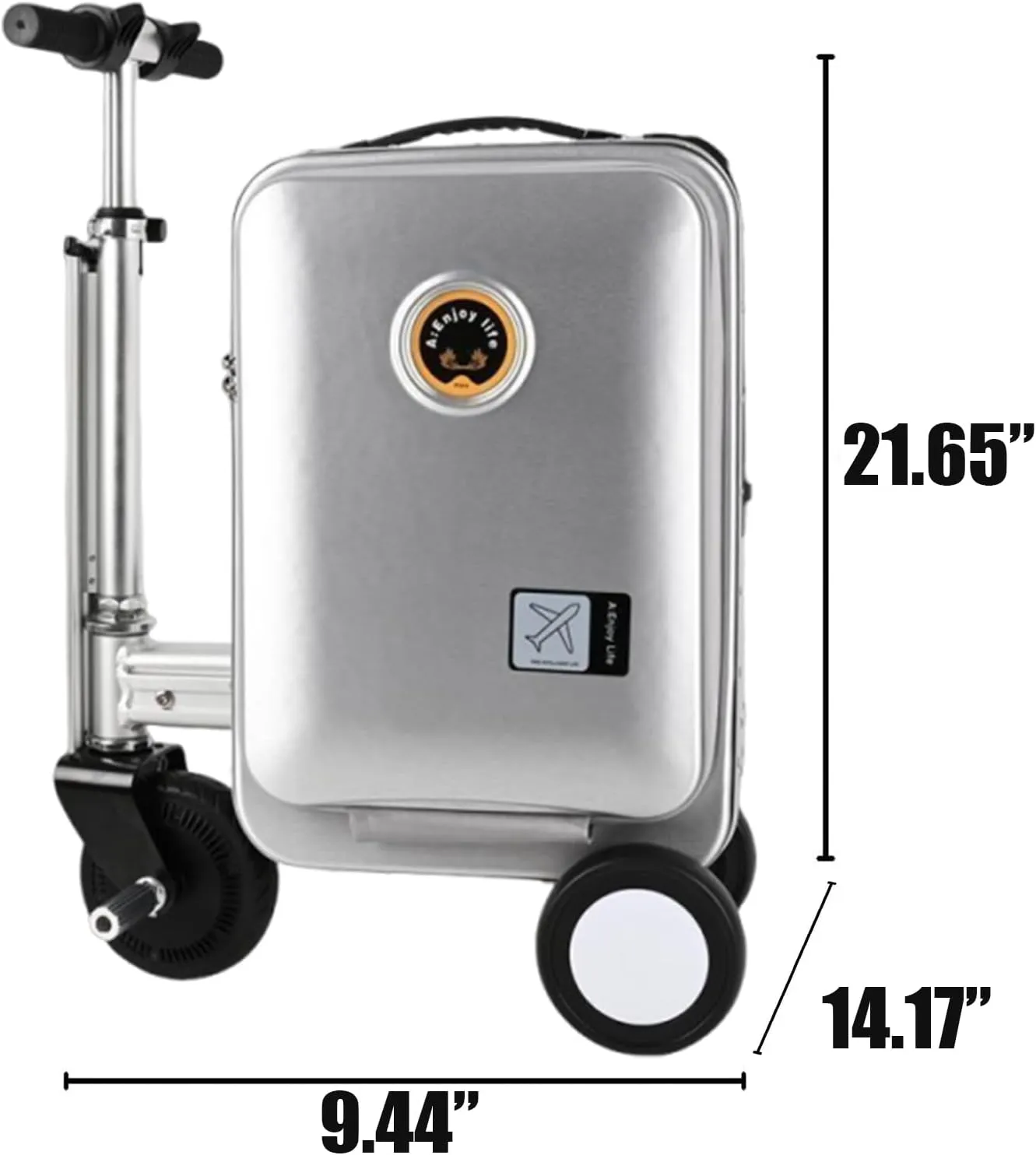 Expandable Smart Luggage,Rideable Suitcase Electric Luggage Riding Mode & Pulling Mode TSA Lock Solid Wheels Removable Battery PC ABS Durable 21 Inch Travel Suitcase Luggage,Checked (flat silver)