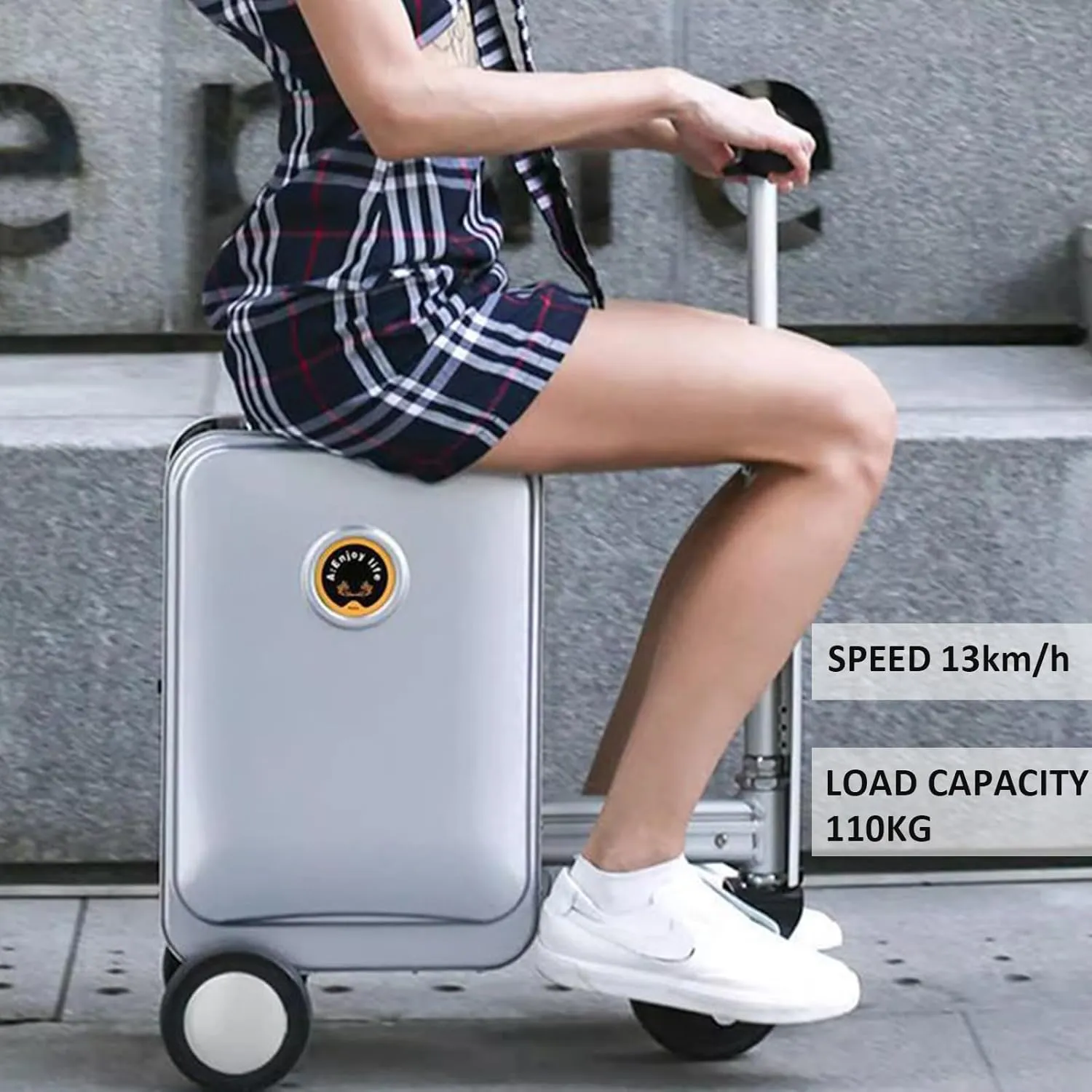 Expandable Smart Luggage,Rideable Suitcase Electric Luggage Riding Mode & Pulling Mode TSA Lock Solid Wheels Removable Battery PC ABS Durable 21 Inch Travel Suitcase Luggage,Checked (threaded black)