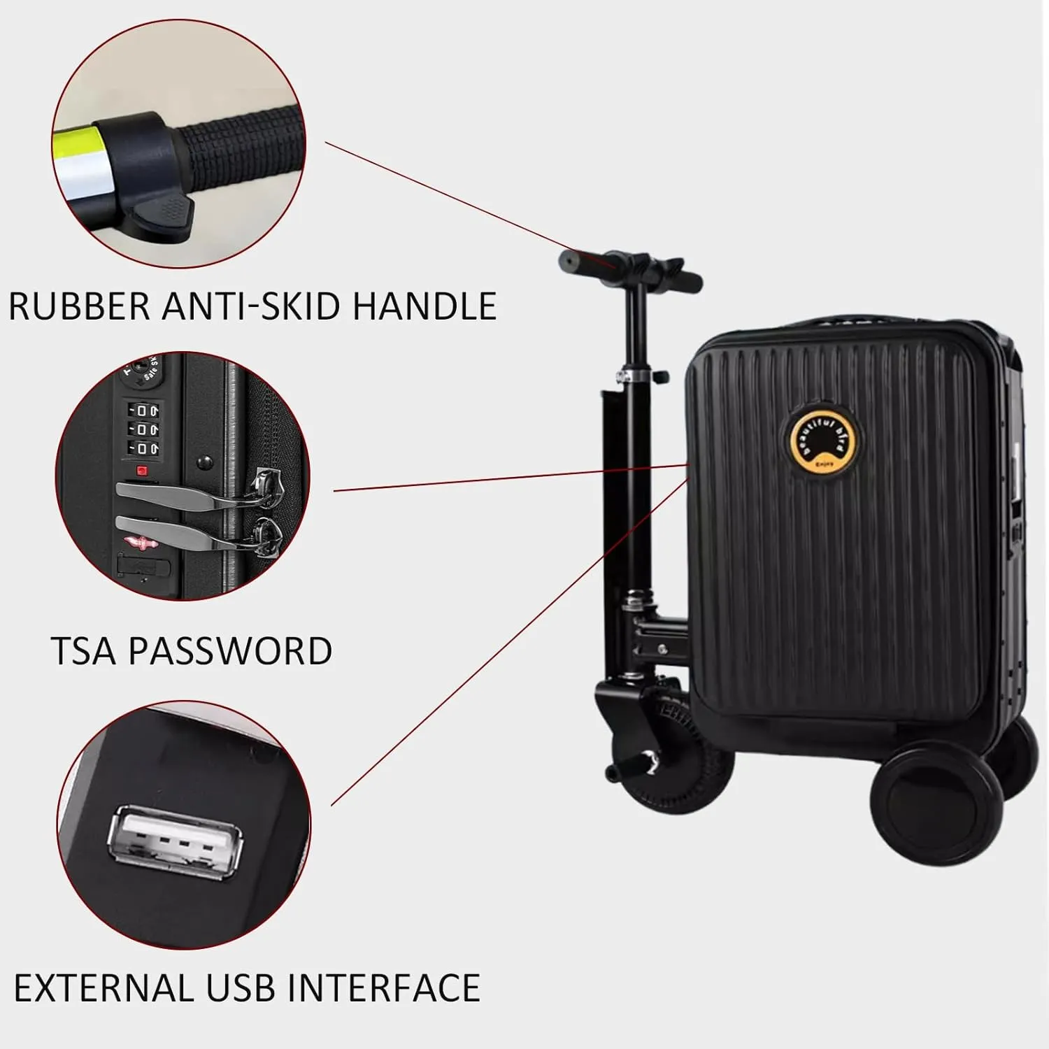 Expandable Smart Luggage,Rideable Suitcase Electric Luggage Riding Mode & Pulling Mode TSA Lock Solid Wheels Removable Battery PC ABS Durable 21 Inch Travel Suitcase Luggage,Checked (threaded black)