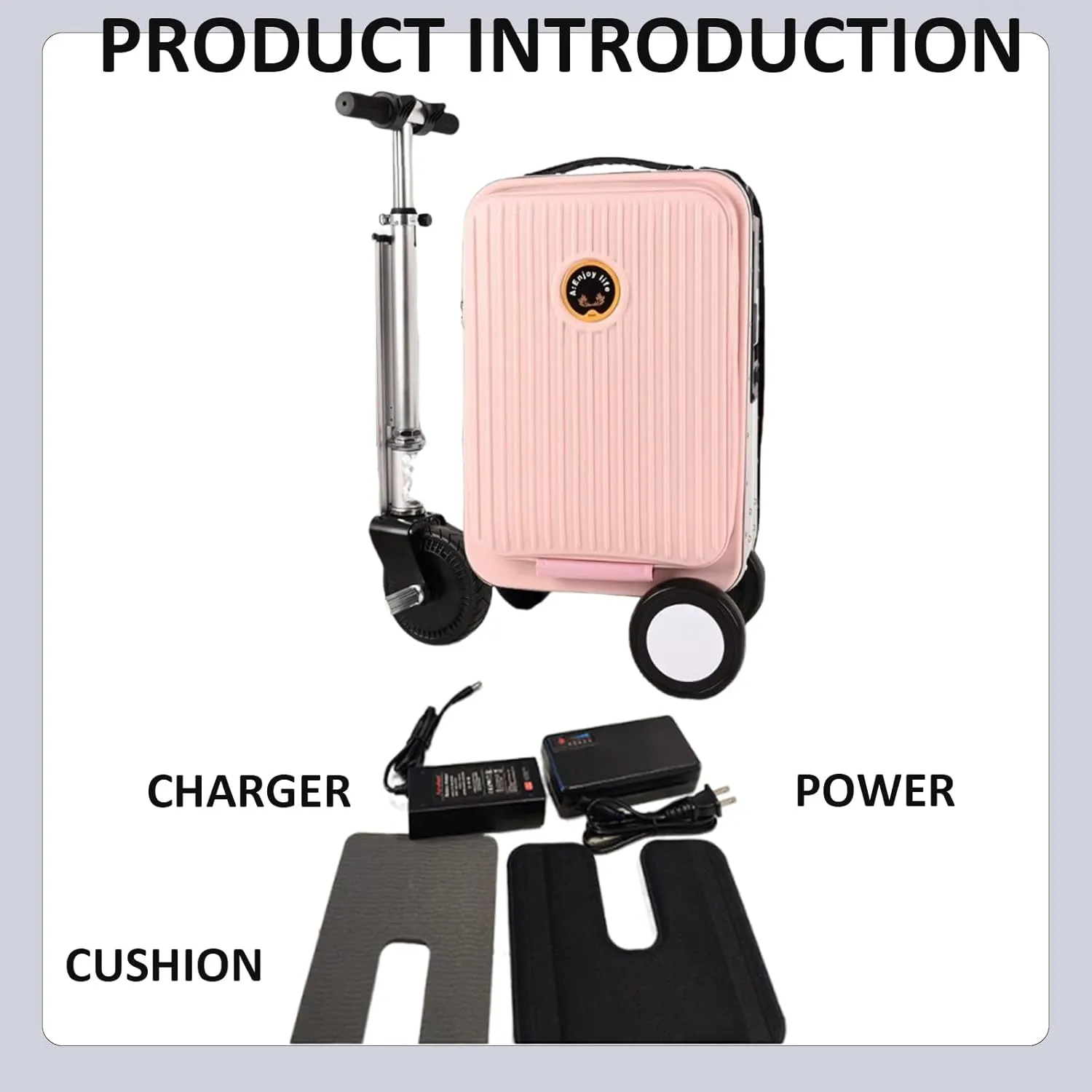 Expandable Smart Luggage,Rideable Suitcase Electric Luggage Riding Mode & Pulling Mode TSA Lock Solid Wheels Removable Battery PC ABS Durable 21 Inch Travel Suitcase Luggage,Checked (threaded pink)