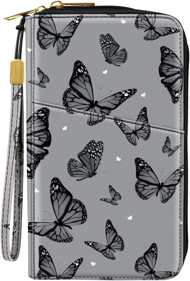 Family Passport Holder Wallet RFID Blocking Document Organizer PU Leather Mulit-purpose Travel Wallet Credit Cards Case for Women Men, Butterflies