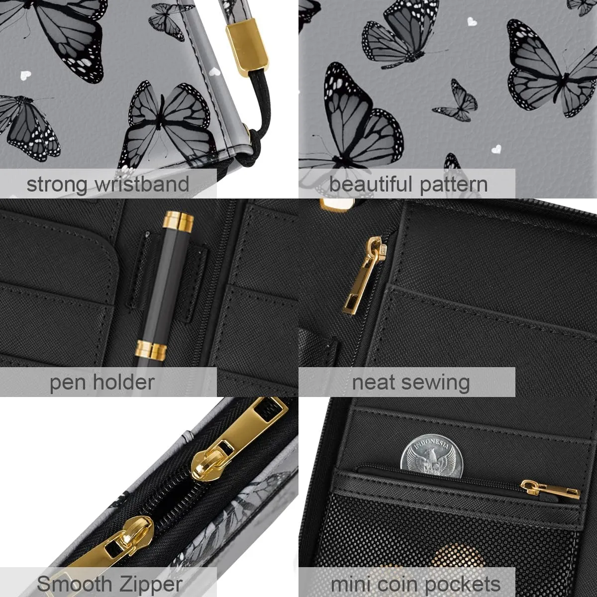 Family Passport Holder Wallet RFID Blocking Document Organizer PU Leather Mulit-purpose Travel Wallet Credit Cards Case for Women Men, Butterflies