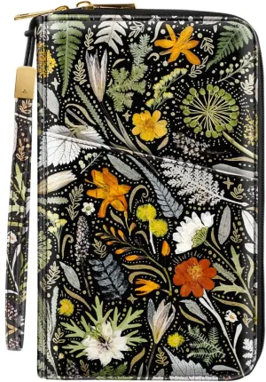 Family Passport Holder Wallet RFID Blocking Document Organizer PU Leather Mulit-purpose Travel Wallet Credit Cards Case for Women Men, Dried Flowers