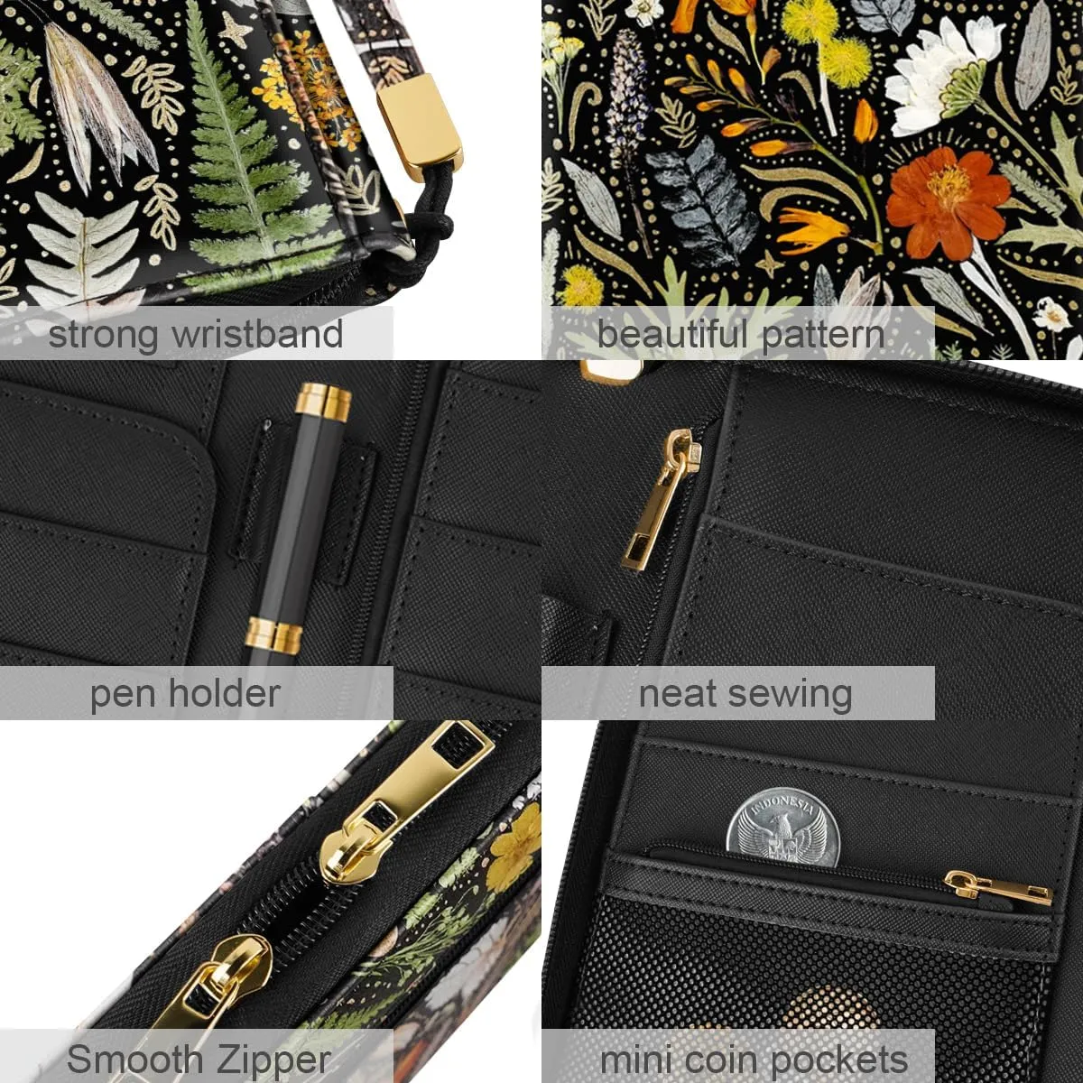 Family Passport Holder Wallet RFID Blocking Document Organizer PU Leather Mulit-purpose Travel Wallet Credit Cards Case for Women Men, Dried Flowers