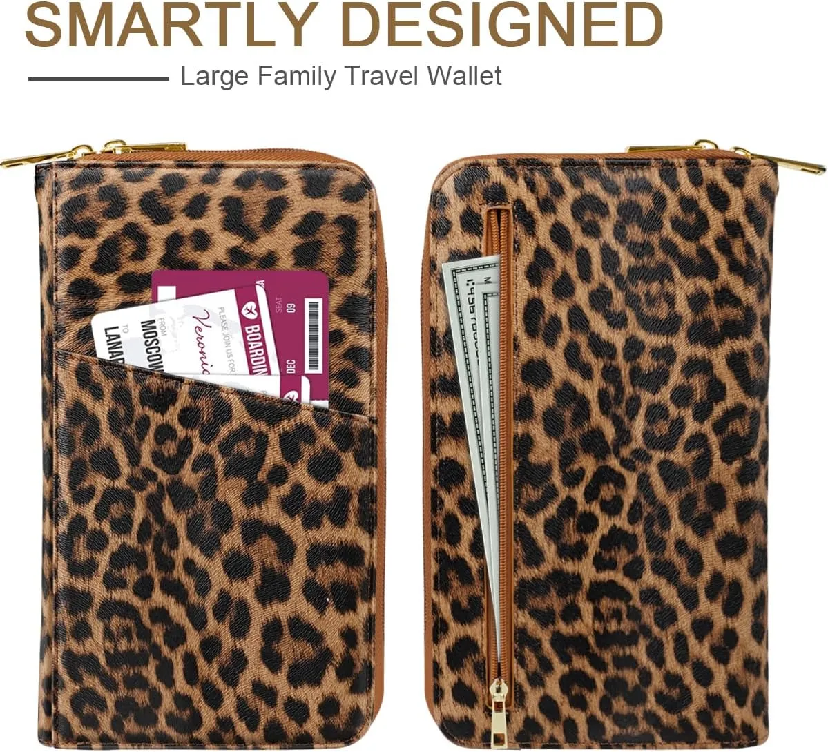 Family Passport Holder Wallet RFID Blocking Document Organizer PU Leather Mulit-purpose Travel Wallet Credit Cards Case for Women Men, Leopard