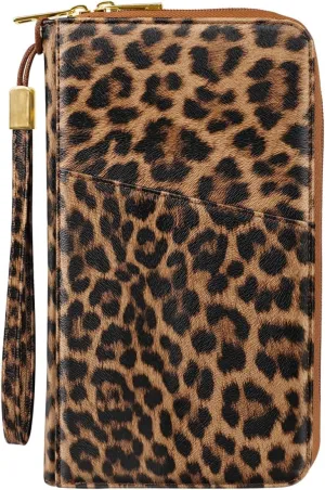 Family Passport Holder Wallet RFID Blocking Document Organizer PU Leather Mulit-purpose Travel Wallet Credit Cards Case for Women Men, Leopard