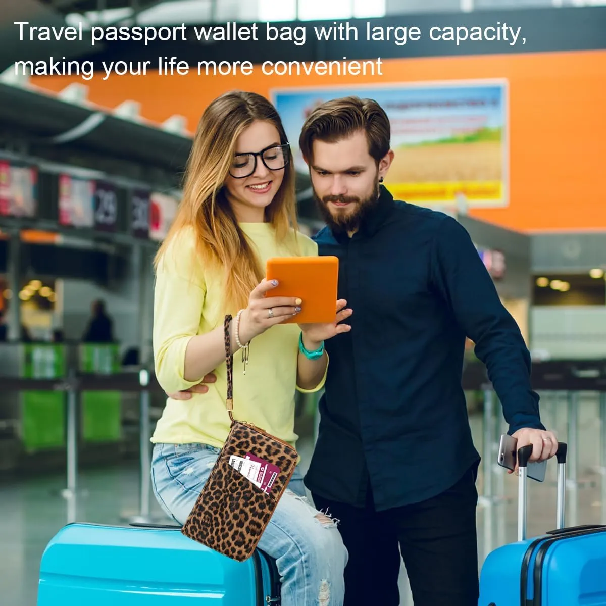 Family Passport Holder Wallet RFID Blocking Document Organizer PU Leather Mulit-purpose Travel Wallet Credit Cards Case for Women Men, Leopard