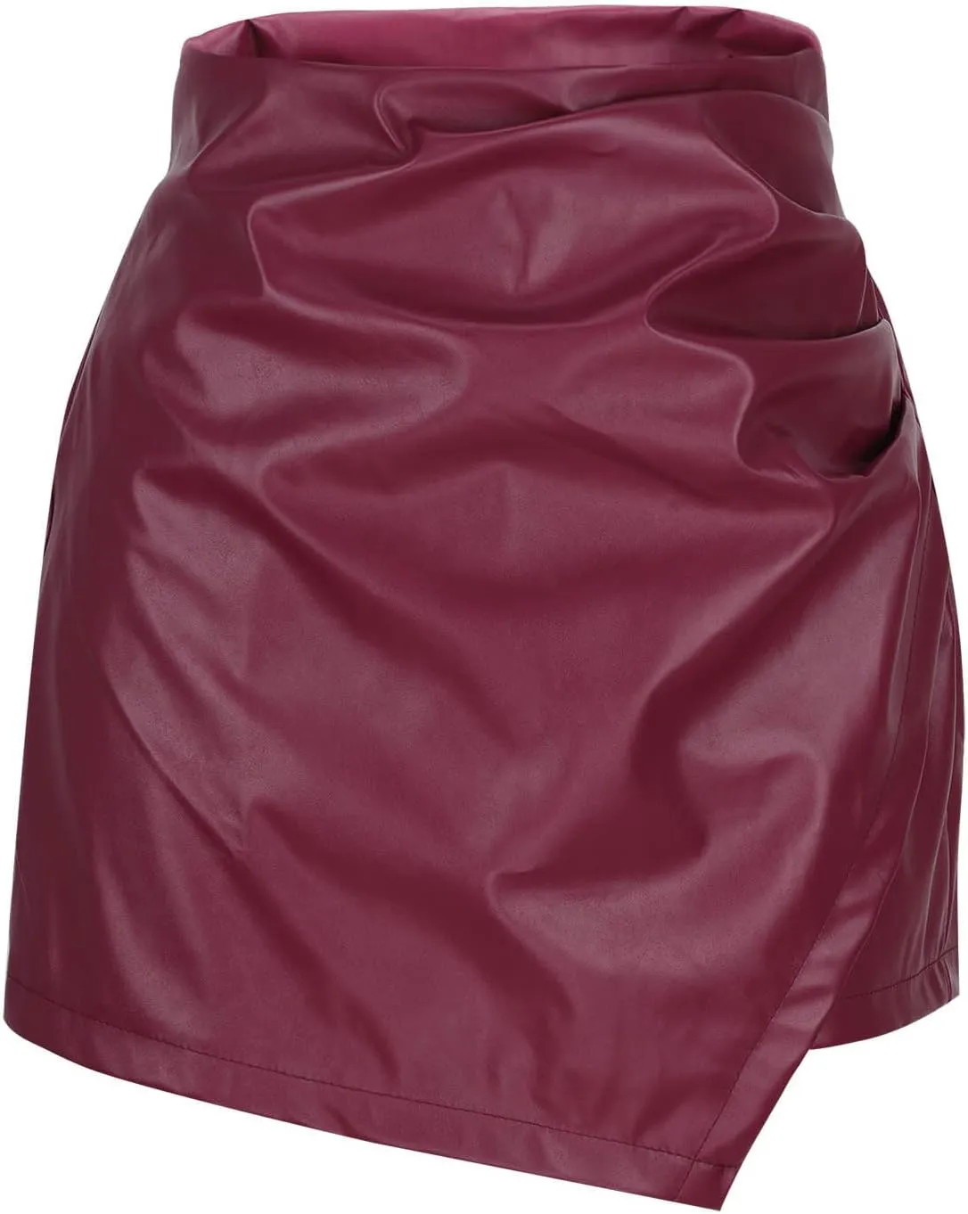Faux Leather Skirts for Women Casual High Waisted PU Leather Skorts Summer Elastic Waist Ruched Wrap Skorts Skirts