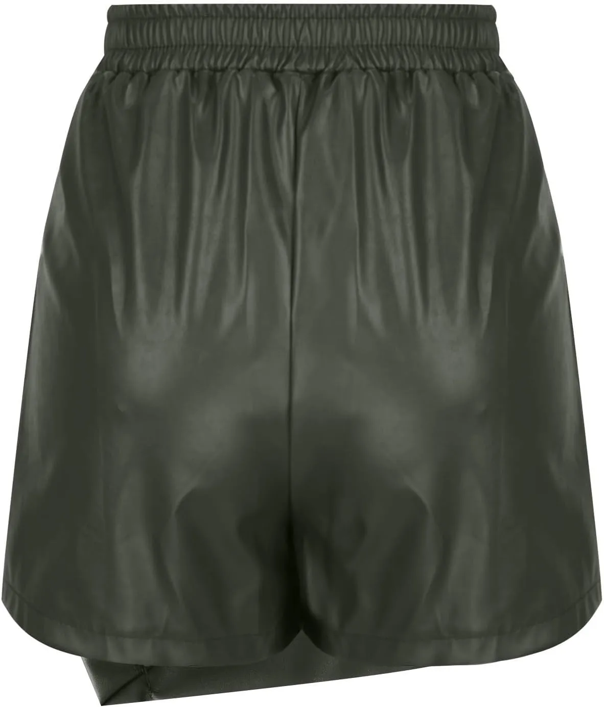 Faux Leather Skirts for Women Casual High Waisted PU Leather Skorts Summer Elastic Waist Ruched Wrap Skorts Skirts