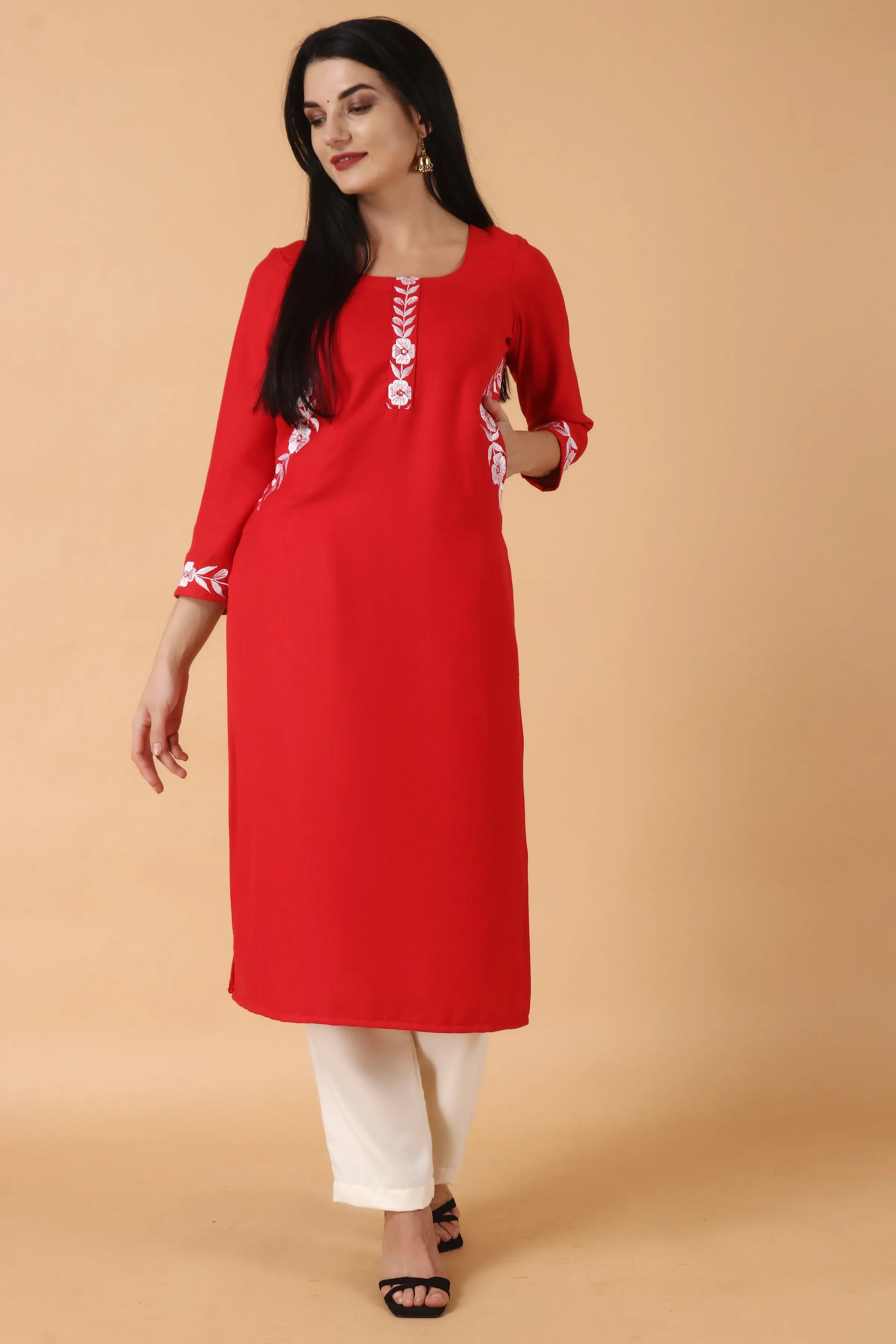 Fiery Tomato Woollen Kurta Set