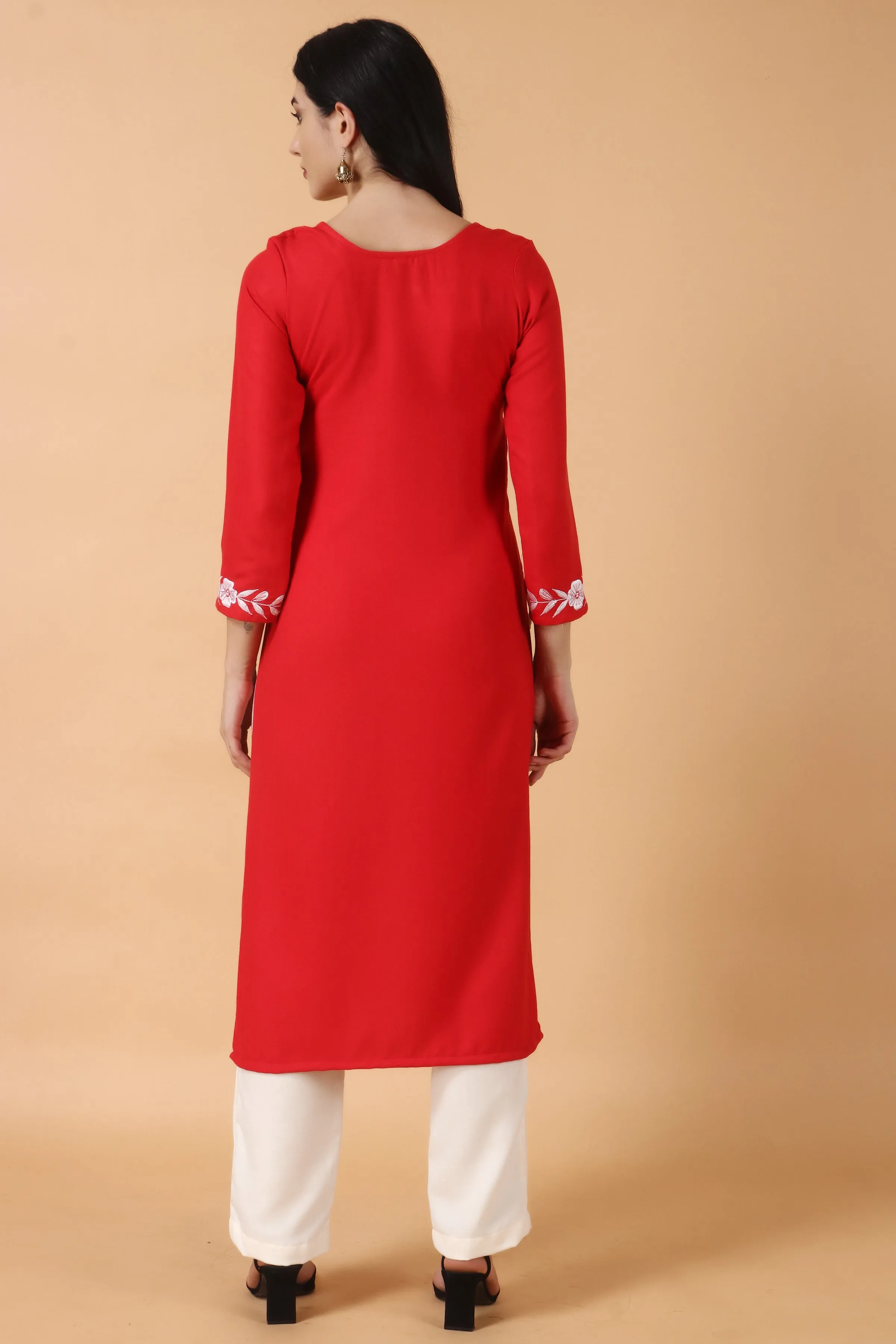 Fiery Tomato Woollen Kurta Set