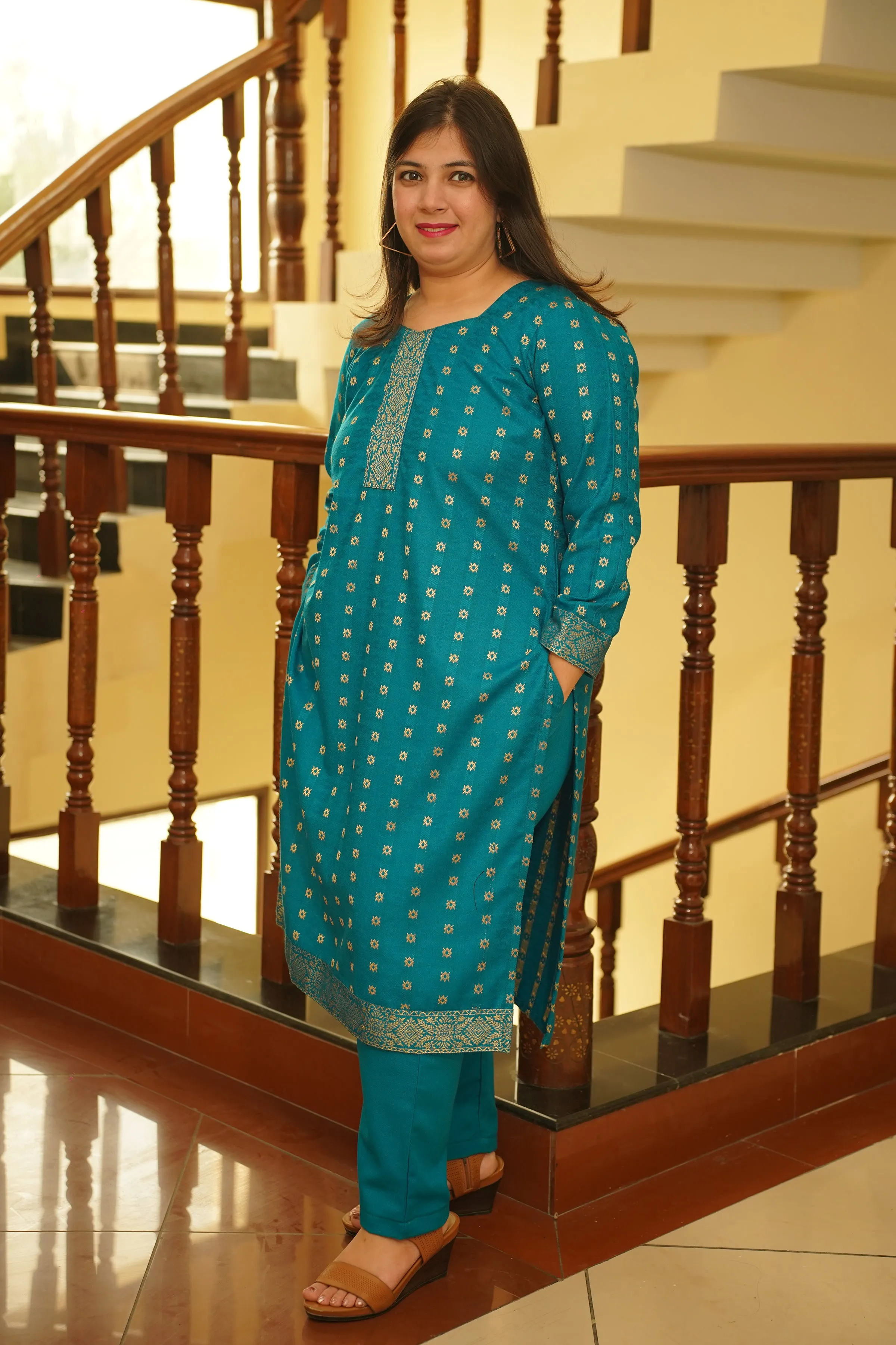 Firozi Blaze Woollen Kurta Set