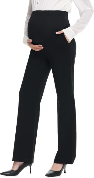 FIRST WAY Women's Maternity Straight Leg Pants  Over-Belly Stretch Work Pants with Pockets