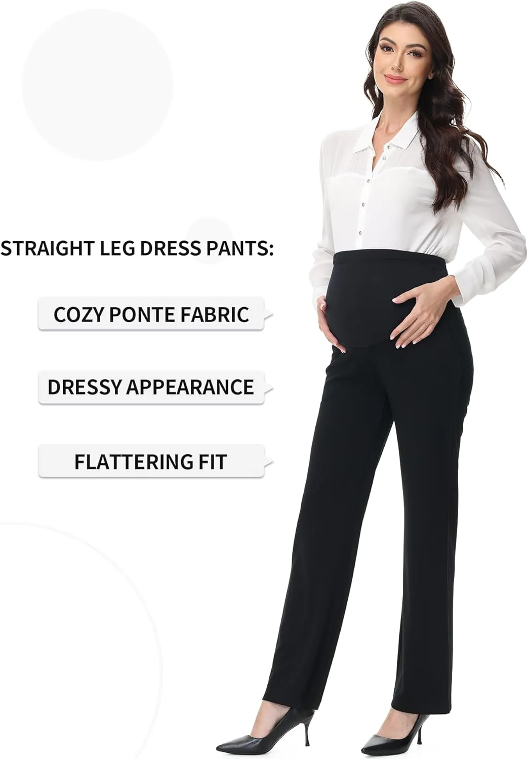 FIRST WAY Women's Maternity Straight Leg Pants  Over-Belly Stretch Work Pants with Pockets