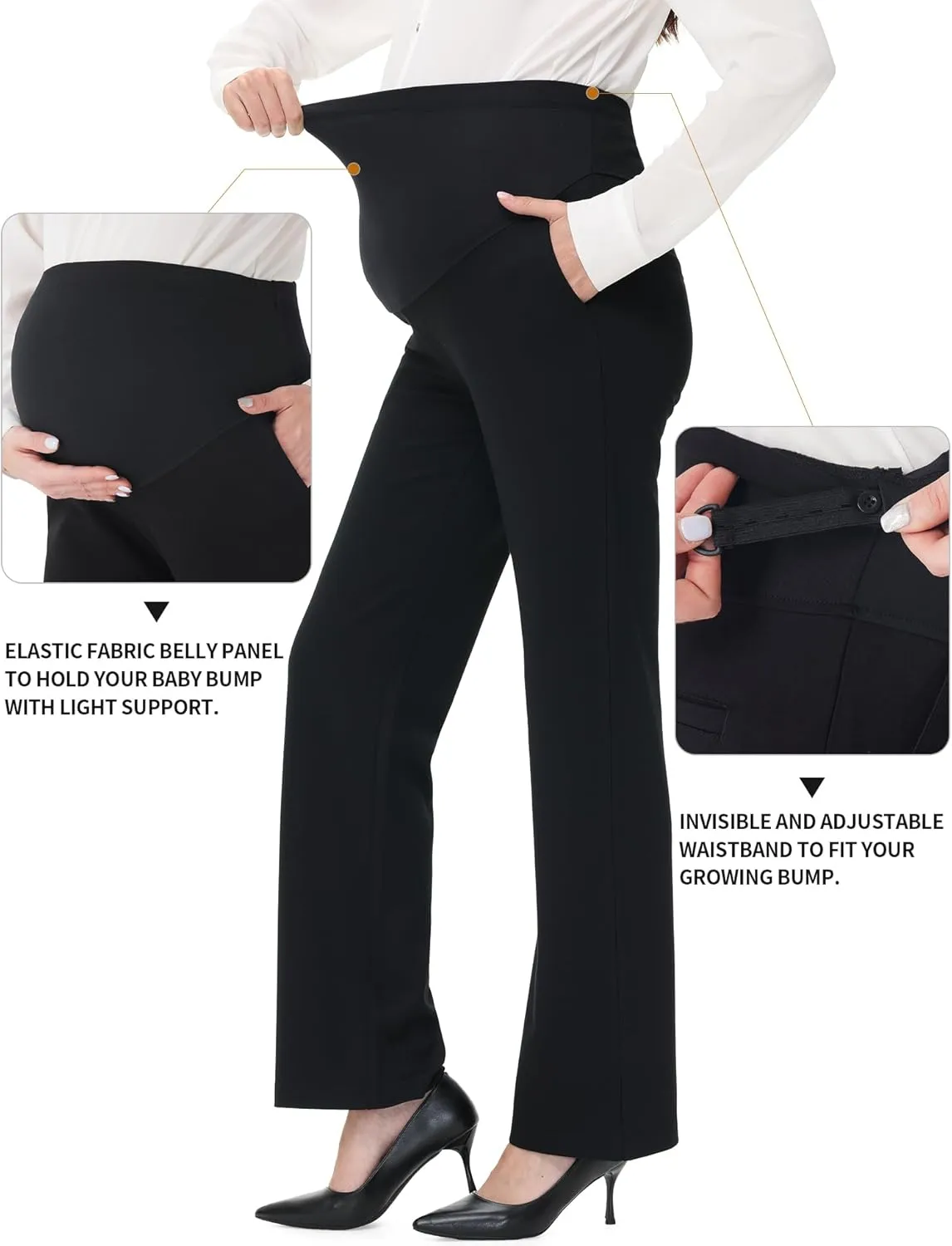 FIRST WAY Women's Maternity Straight Leg Pants  Over-Belly Stretch Work Pants with Pockets