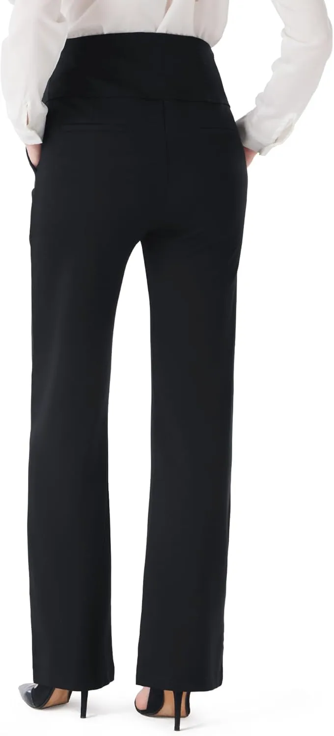 FIRST WAY Women's Maternity Straight Leg Pants  Over-Belly Stretch Work Pants with Pockets