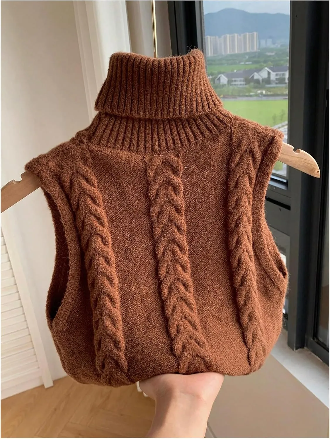 Floerns Women's 2 Piece Sleeveless Cable Knit Sweater Vest Turtleneck Pullover Tops