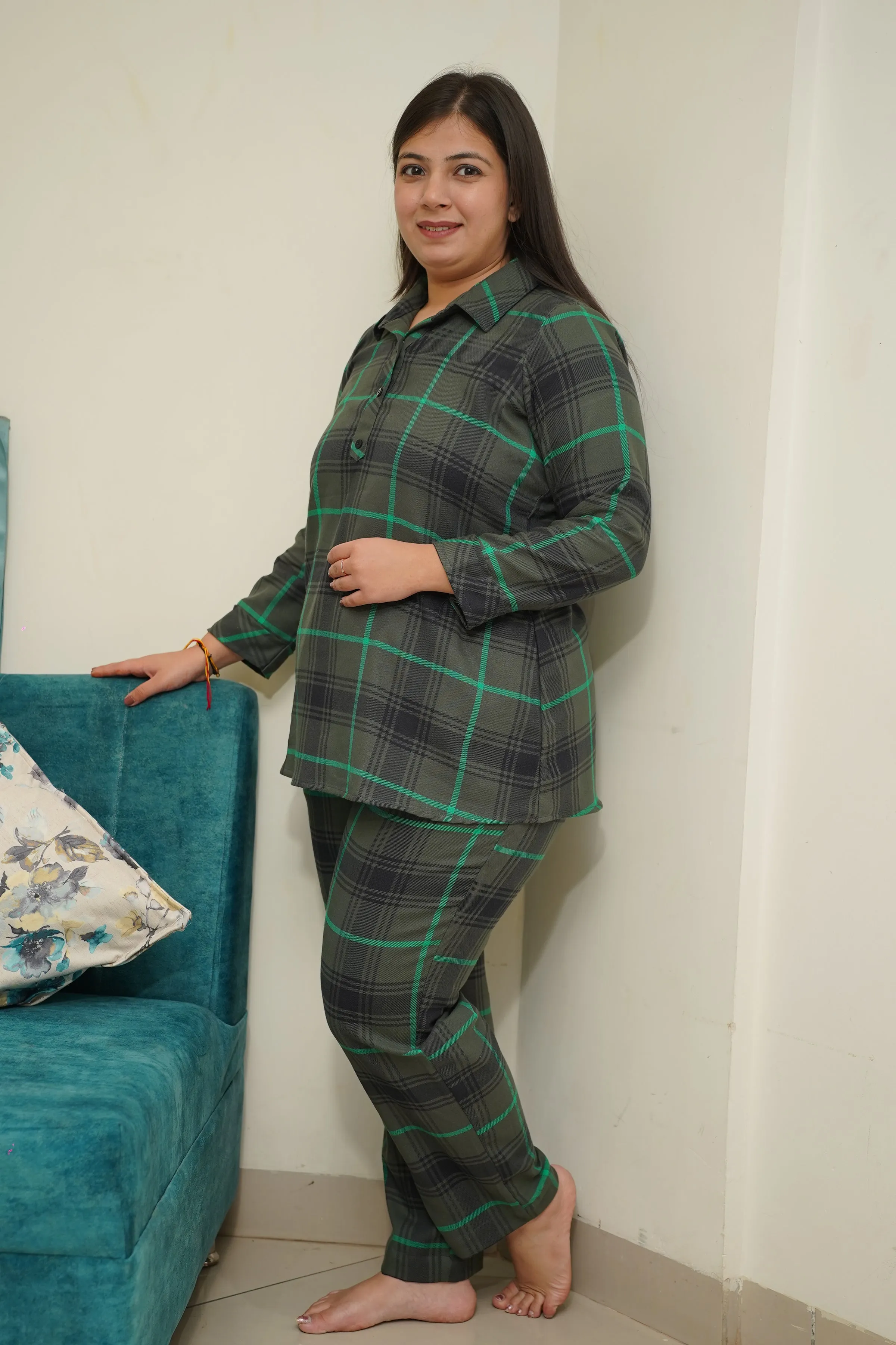Forest Checked Woollen Night Suit