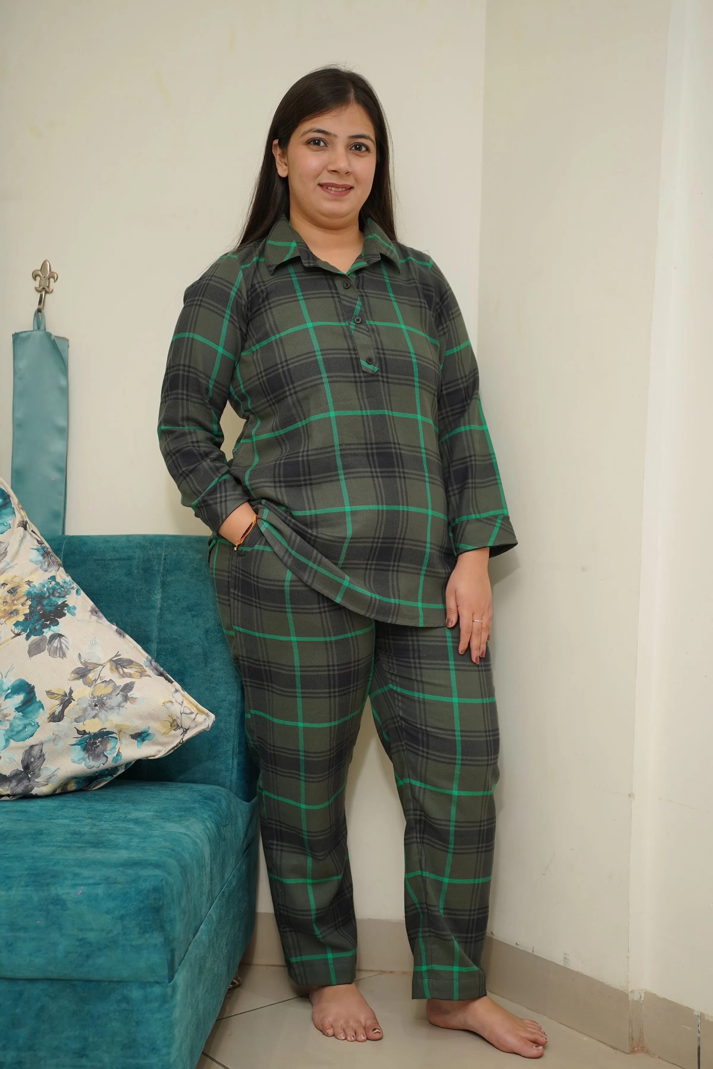 Forest Checked Woollen Night Suit